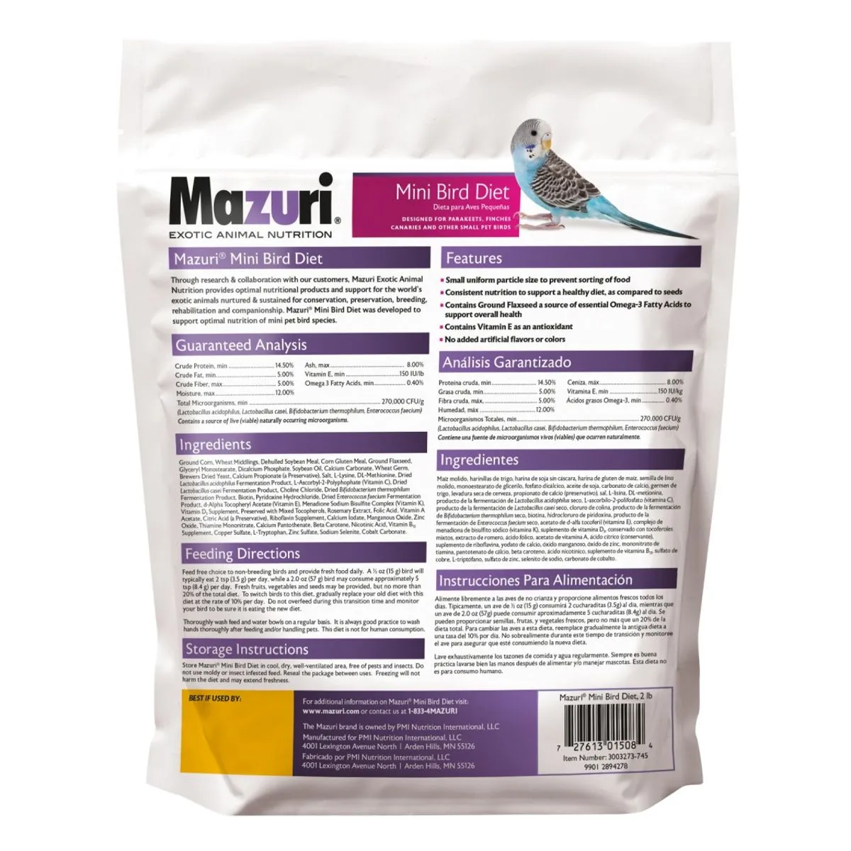Mazuri Aves Mini 0.9 Kg - Imagen 3